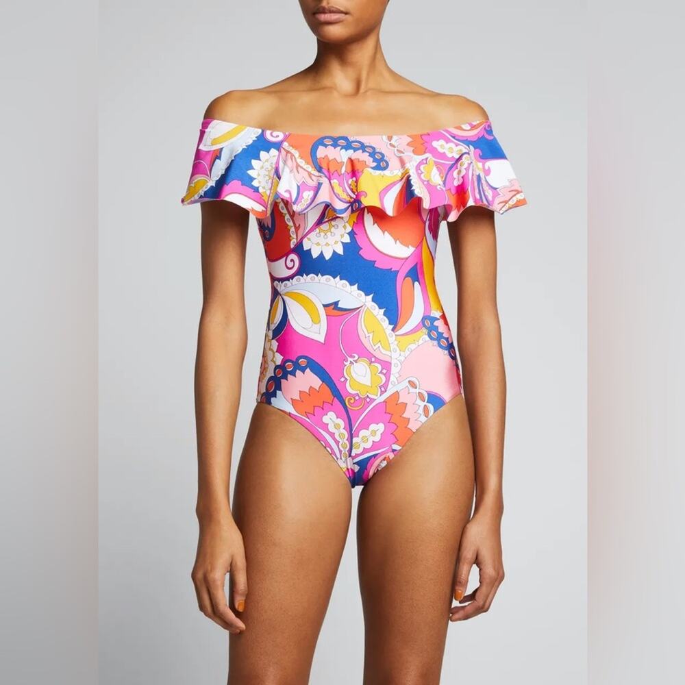 Trina Turk Sevilla Off The Shoulder One Piece Swimsuit Size 12
